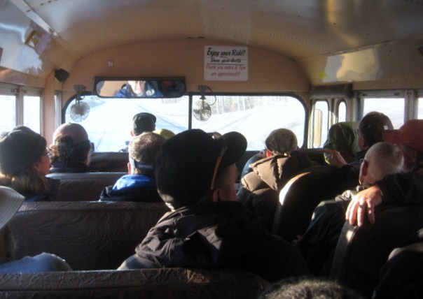 Busload of fun seeking hikers